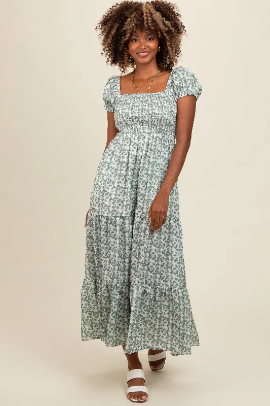 chic wrap dressOlive Floral Puff Sleeve Smocked Maxi Dress