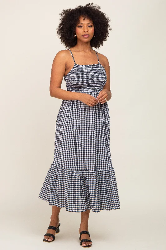 bodycon dressBlack Gingham Smocked Midi Dress