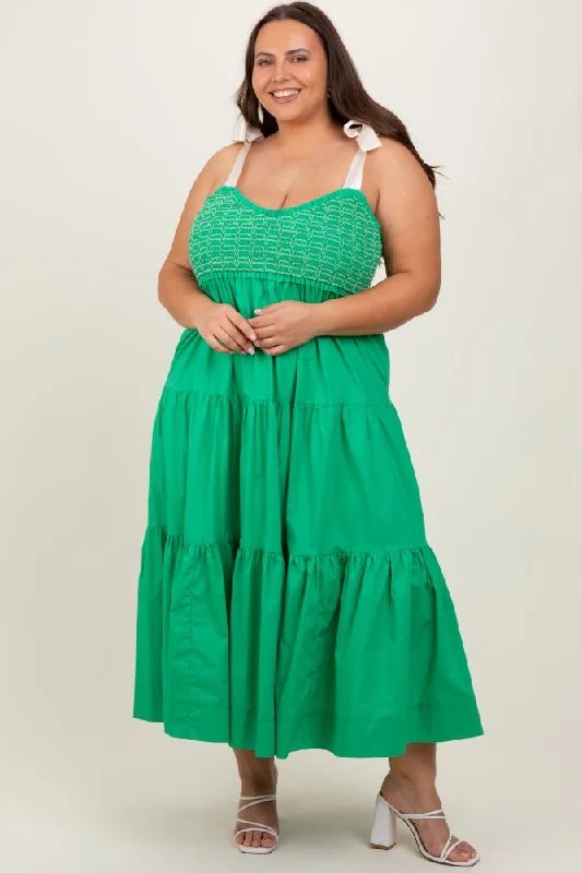 t-shirt dressGreen Ribbon Strap Tiered Plus Maxi Dress