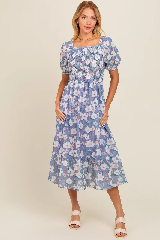 classic fit-and-flare dressPeriwinkle Floral Smocked Midi Dress