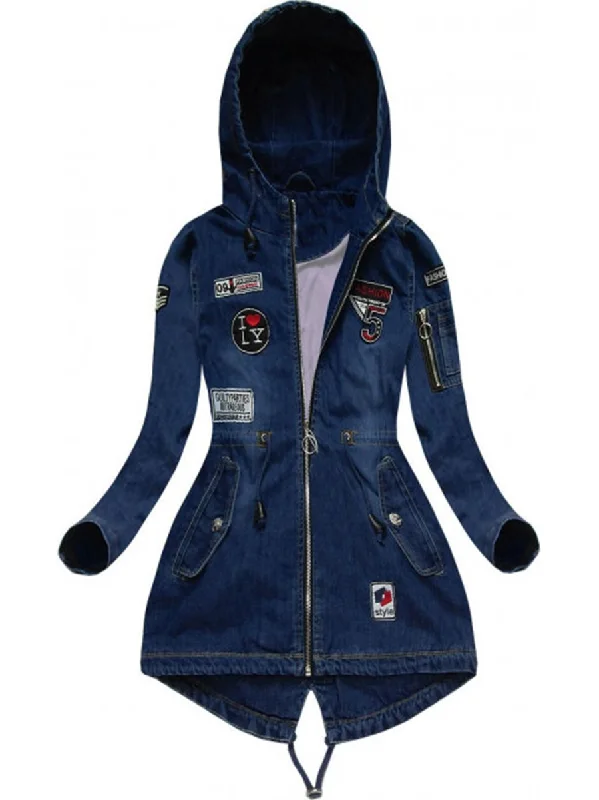 cold weather coatDenim Patch Long Sleeve Coat