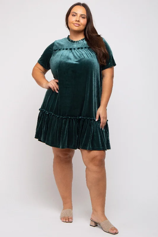 classic fit-and-flare dressDark Jade Ruffle Accent Velvet Plus Dress