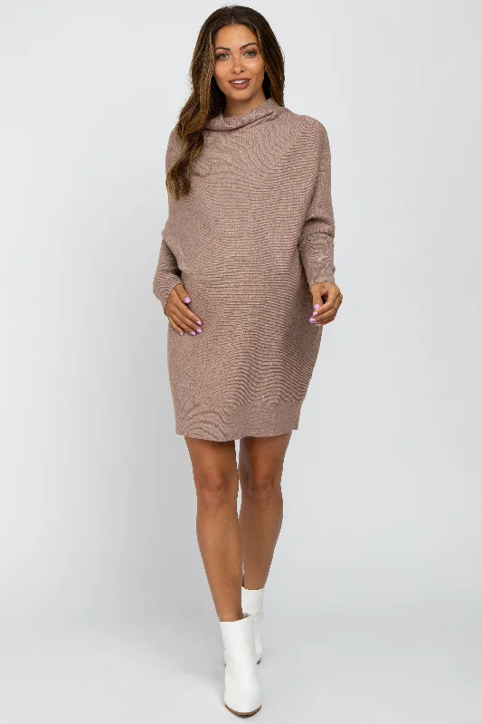 formal dressTaupe Funnel Neck Dolman Sleeve Maternity Mini Dress