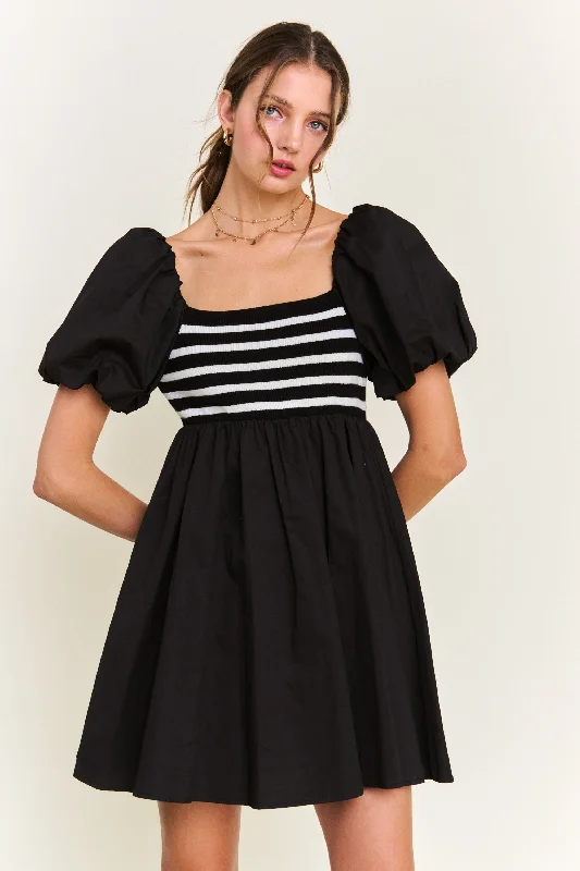 off-the-shoulder dressBlack Knit Contrast Poplin Dress