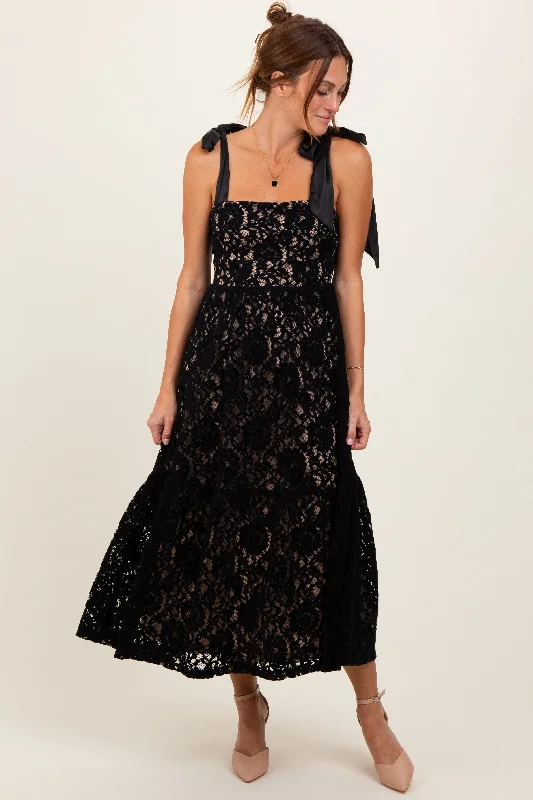 summer floral dressBlack Velvet Lace Shoulder Bow Maxi Dress