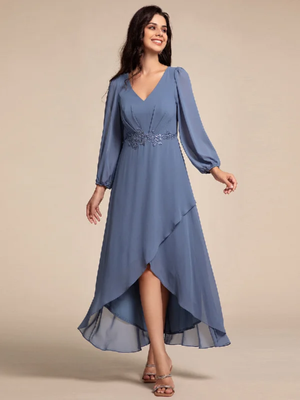 casual knit dressElegant Applique Empire Waist Nine-Length Chiffon Evening Dresses with Regular fold stream Asymmetrical Hem