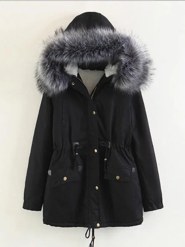 stylish blazer coatFaux Fur Collar Pockets Drawstring Women Parka Jacket Oversized Coat