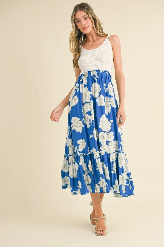 wrap dressRoyal Blue Floral Colorblock Midi Dress