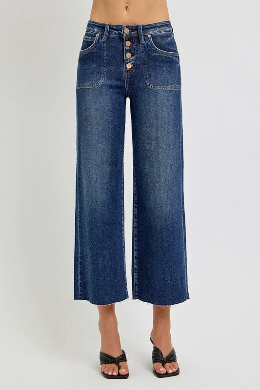 party-ready dressButton Fly Wide Leg Dark Jeans