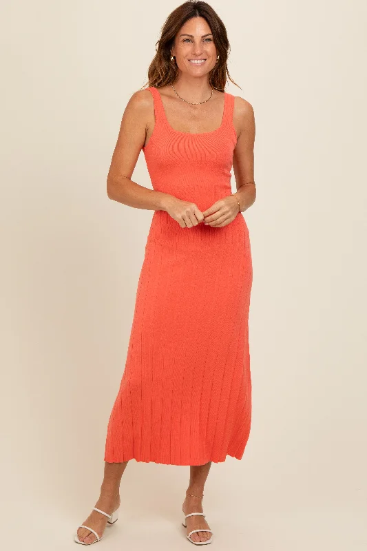 minimalistic dressOrange Knit Ribbed Fitted Midi Dress