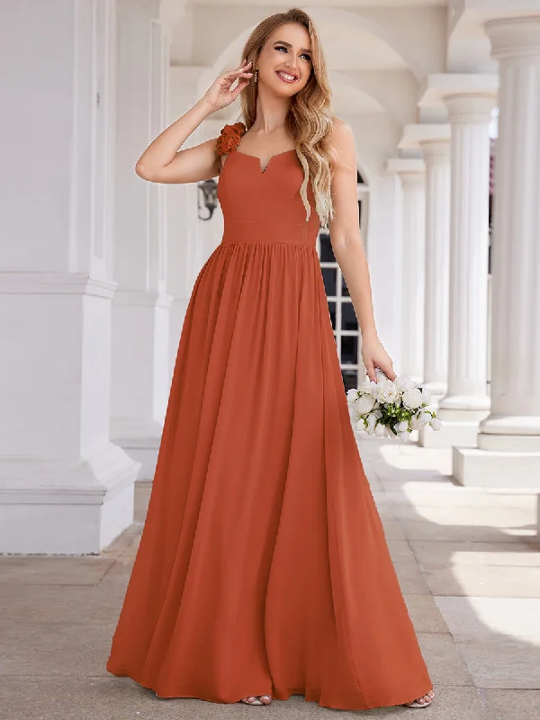 pleated maxi dressElegant V-Neck Floral Strap Bodycon Chiffon Wholesale Bridesmaid Dress