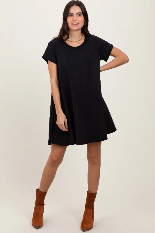 casual slip dressBlack French Terry Basic Short Sleeve Mini Dress