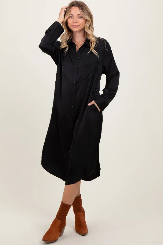 ruffle dressBlack Long Sleeve Midi Shirt Dress