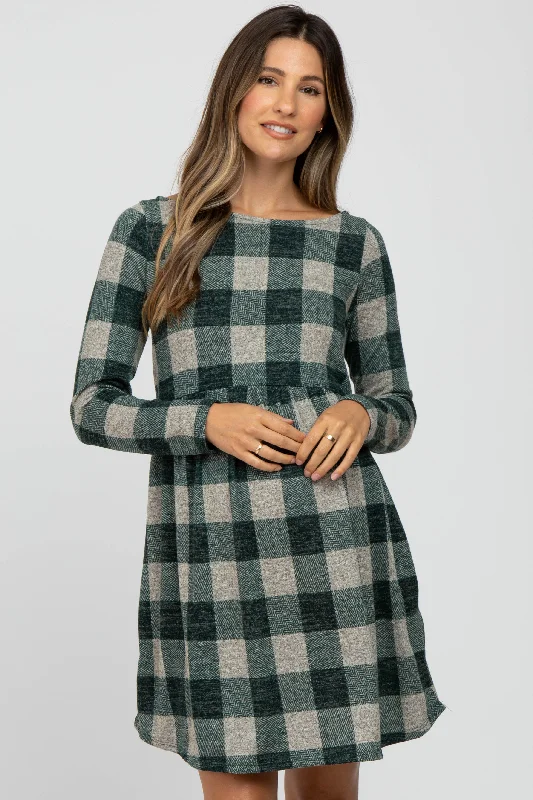 long-sleeve floral dressForest Green Plaid Knit Maternity Dress