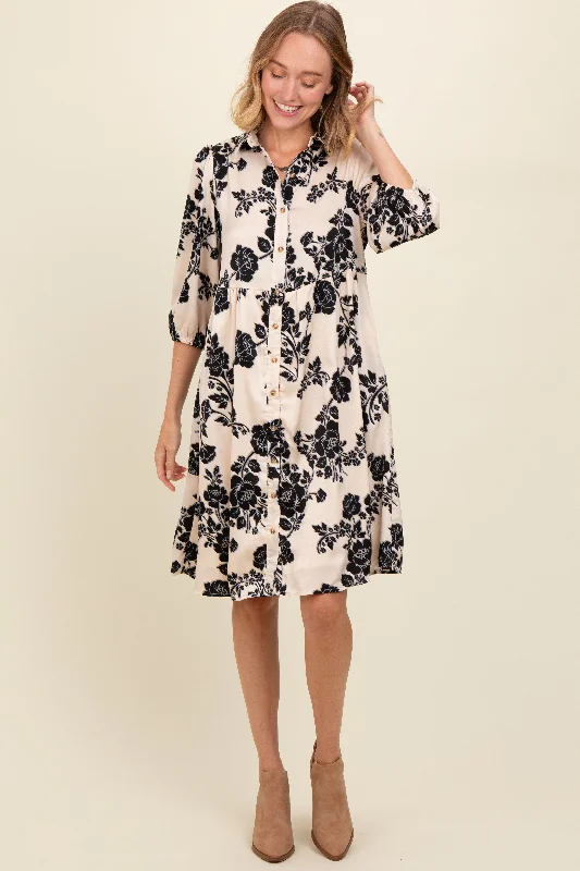 t-shirt dressCream Floral Button Down Collared Dress