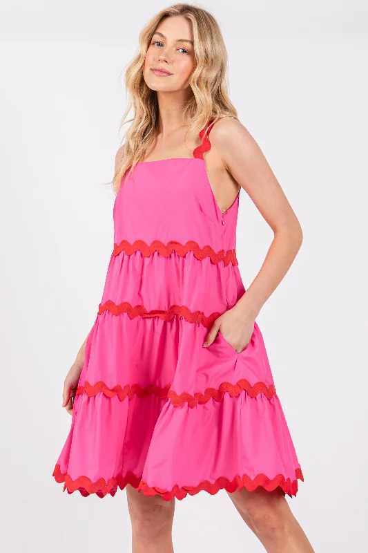 summer dressFuchsia Contrast Trim Tiered Dress