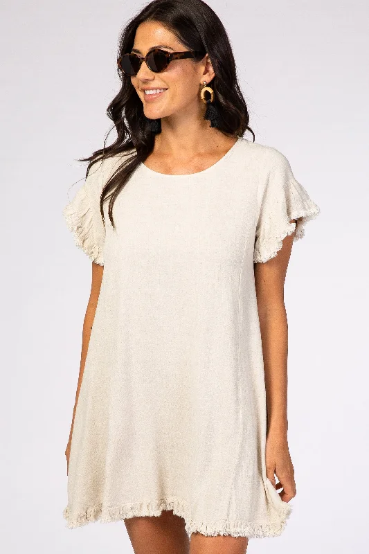 modern dressBeige Fringe Linen Dress