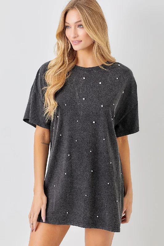 floral dressBlack T-Shirt Dress With Rhinestone Detail