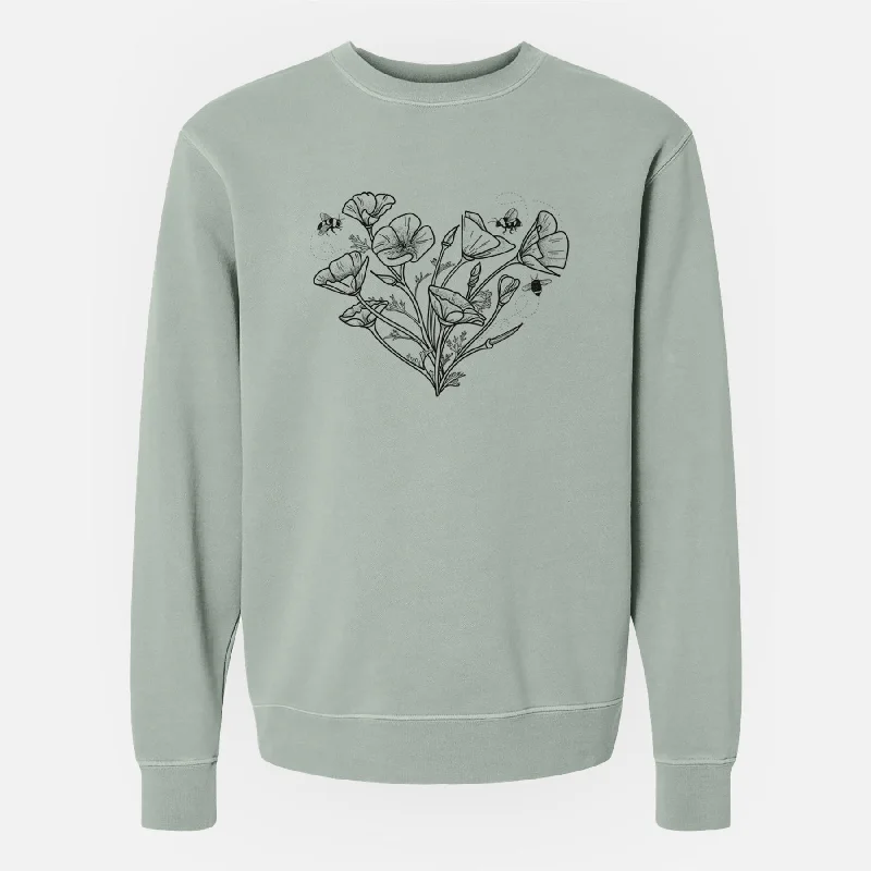 warm athletic hoodieCalifornia Poppy Heart - Unisex Pigment Dyed Crew Sweatshirt