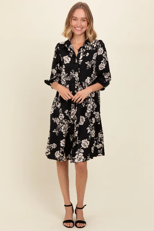 lace dressBlack Floral Button Down Collared Dress