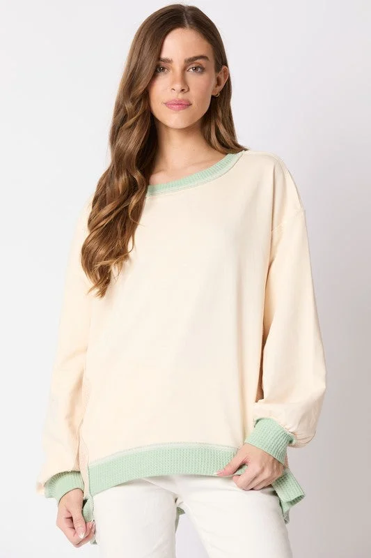 sleek dressWaffle Knit Details Cream Top