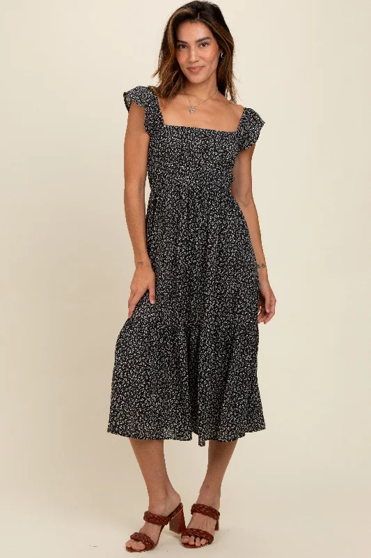 textured dressBlack Ruffle Strap Smocked Mid Dress