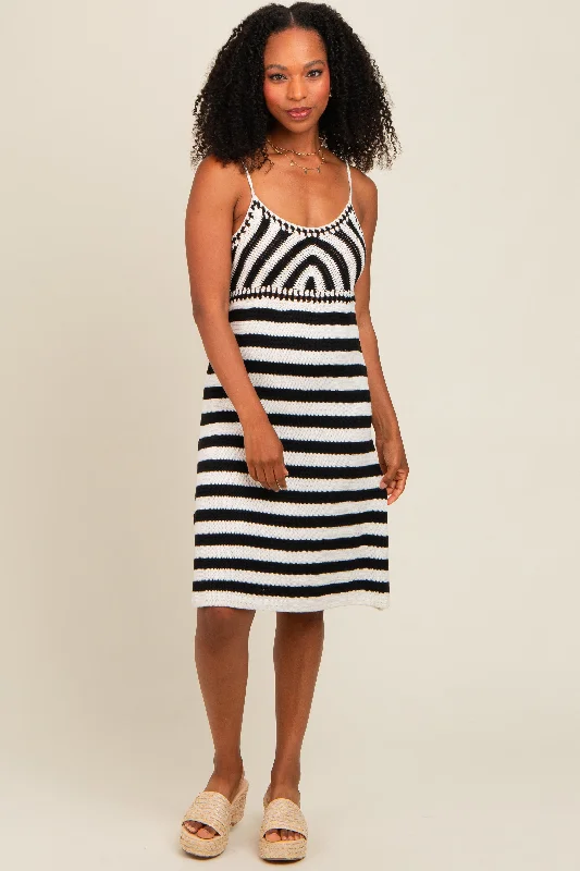 satin midi dressIvory Crochet Striped Sleeveless Dress