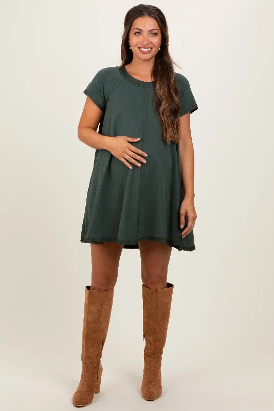 silk dressForest Green French Terry Basic Short Sleeve Maternity Mini Dress