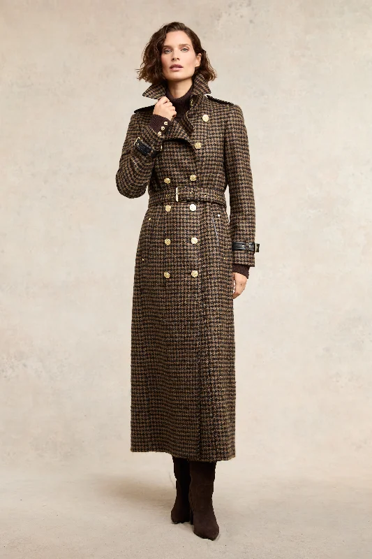 casual coatFull Length Marlborough Trench Coat (Chocolate Houndstooth)