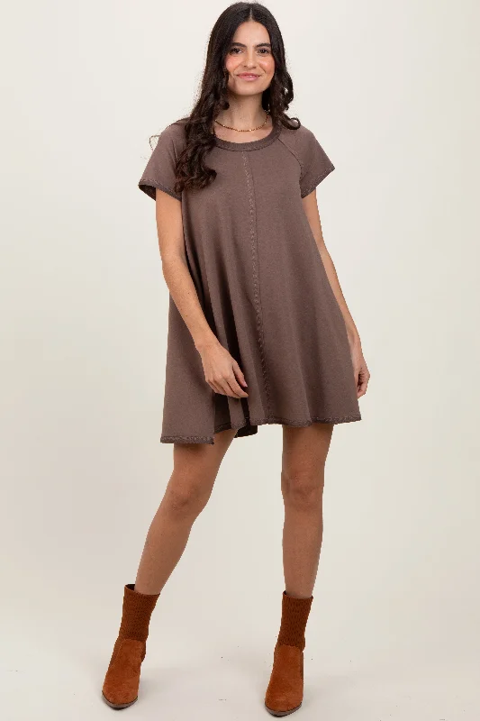 party-ready dressBrown French Terry Basic Short Sleeve Mini Dress