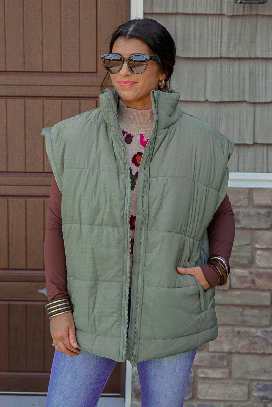 luxury dressBonfire Cutie Green Quilted Vest