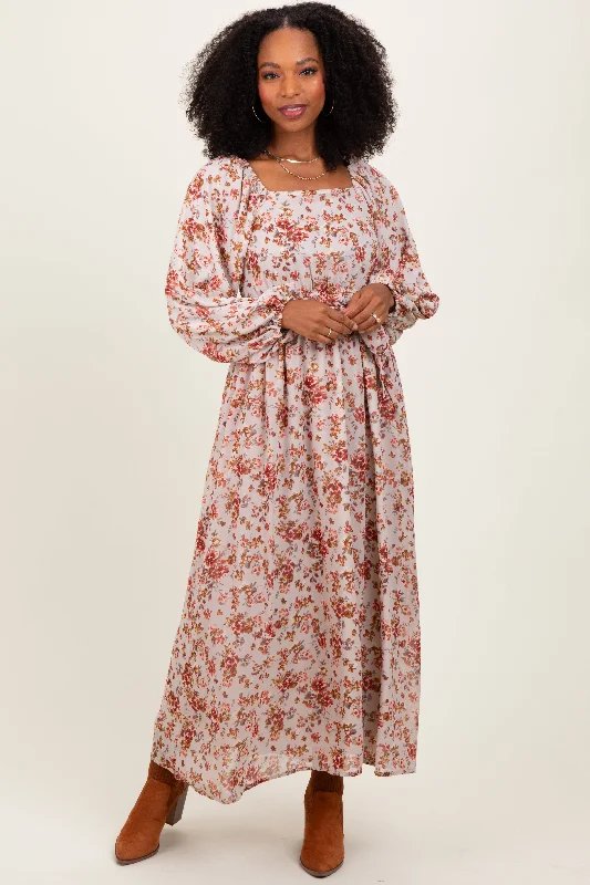 vintage-inspired dressCream Floral Square Neck Front Tie Midi Dress