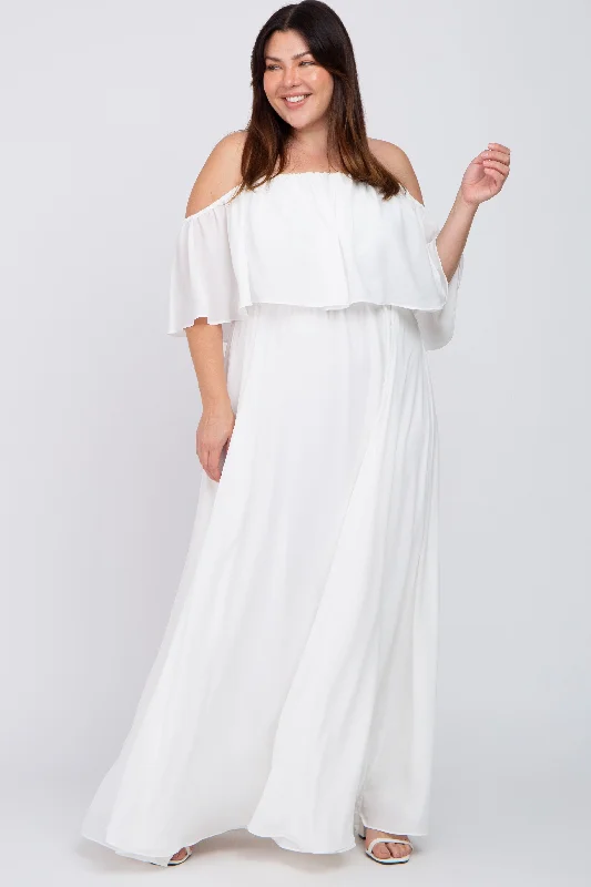 casual dressWhite Chiffon Off Shoulder Plus Gown