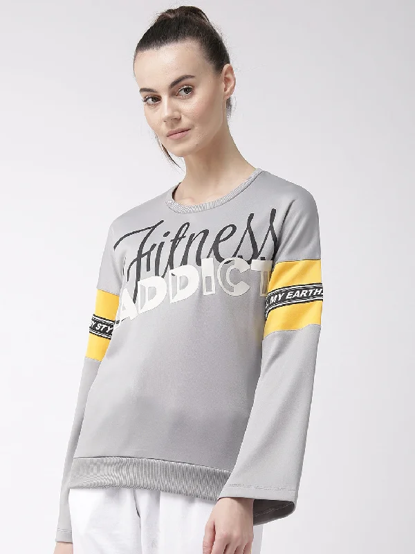 Alcis Women Grey Black Printed Sweatshirt