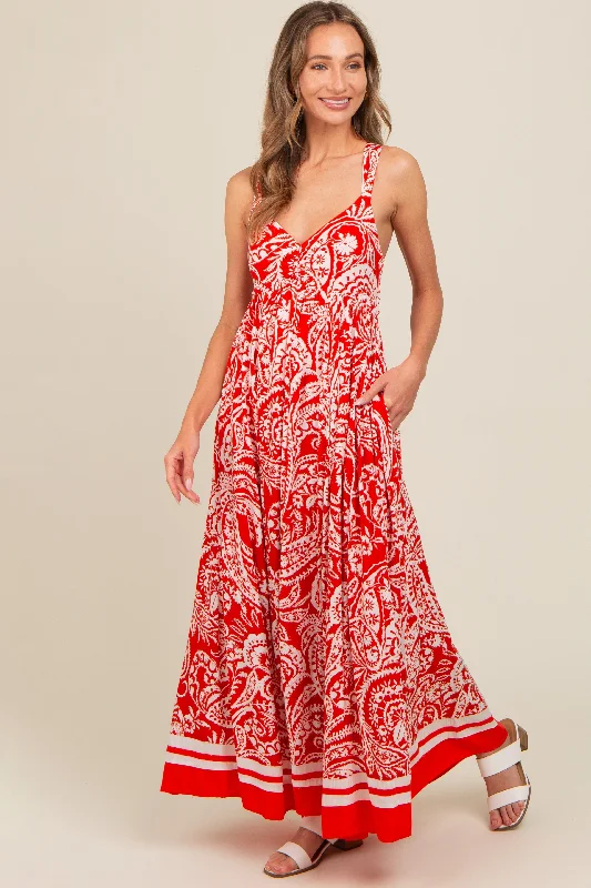 backless dressRed Paisley Cutout Back Maxi Dress