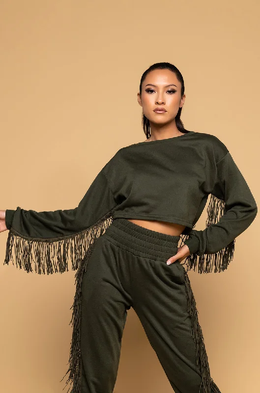 FRINGE ALL THE WAY SWEATSHIRT OLIVE