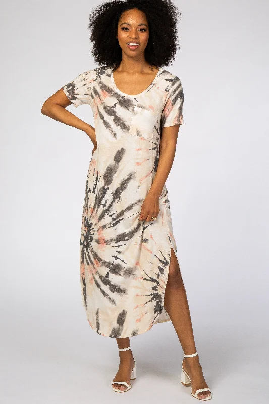 shift dressCream Tie Dye Curved Hem Dress