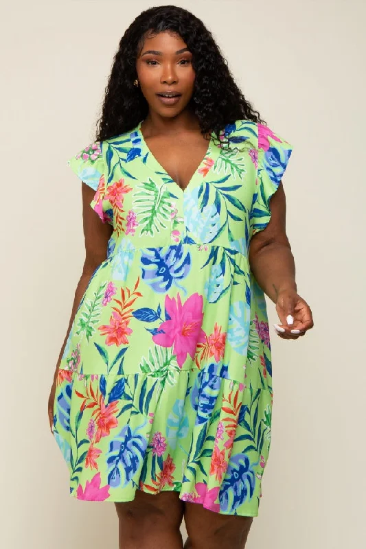 textured dressMint Green Tropical Floral Print Plus Dress