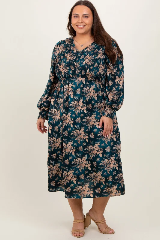 vintage-inspired dressDark Teal Floral Plus Midi Dress