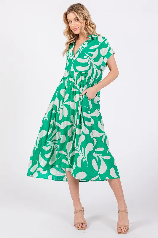 statement dressGreen Abstract Print Collared Dress