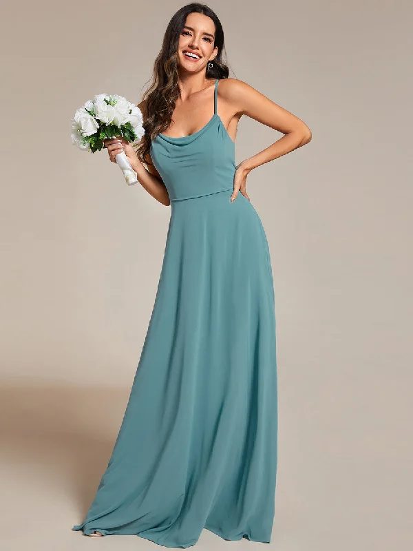 stylish party dressSpaghetti Straps Draped Collar Floor Length Bridesmaid Dress